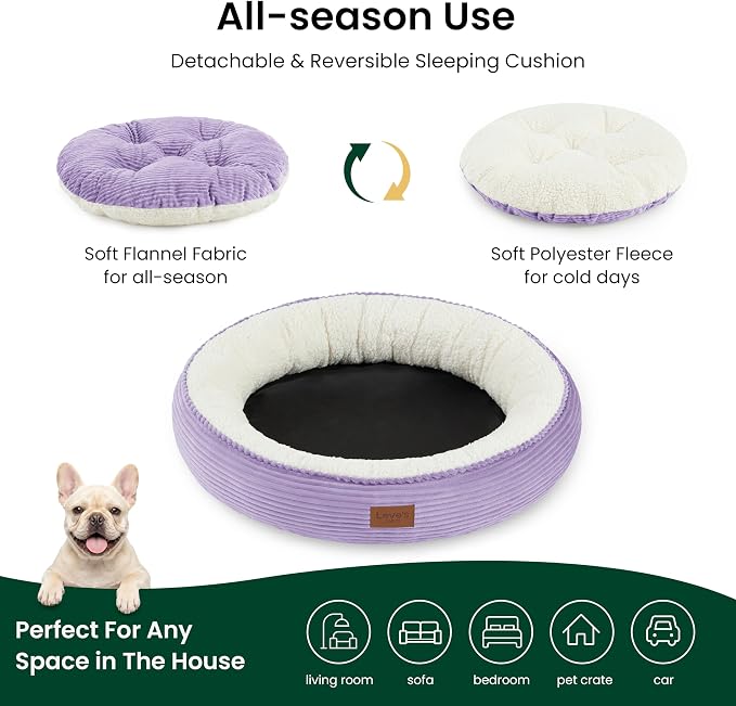 Love's cabin Round Donut Cat and Dog Cushion Bed, 30in Pet Bed for Medium or Large Dogs, Anti-Slip & Water-Resistant Bottom, Soft Durable Fabric Pet Beds, Washable Calming Cat Bed, Violet