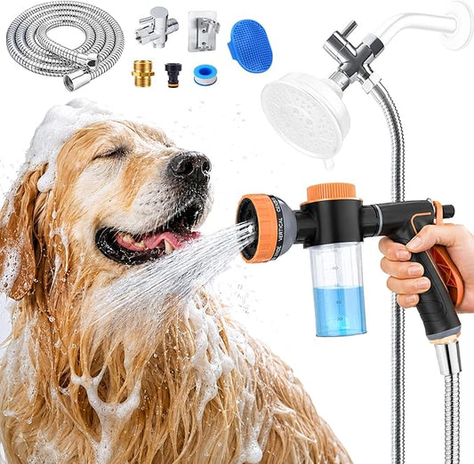 Dog Shower Attachment with Metal 3-Way Shower Diverter & 100inches Shower Hose for Bathroom Showr Arm, Dog Wash Hose Nozzle Sprayer for Easy Pet Bathing Dog Washing Hose Attachment