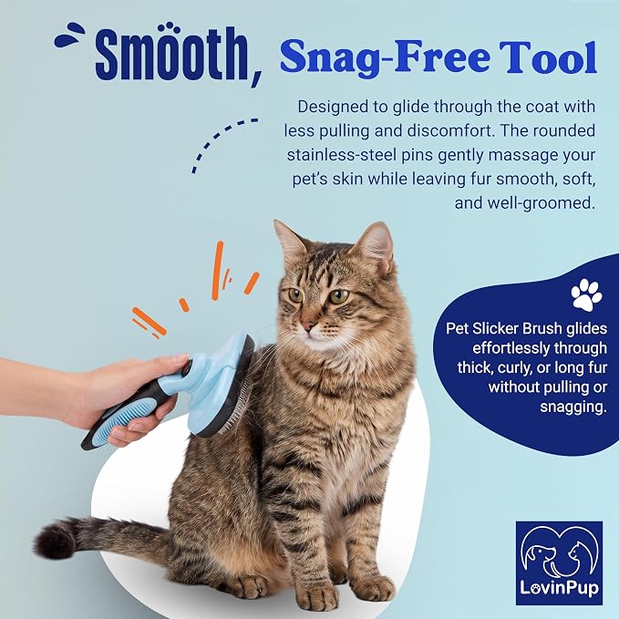 Pet Slicker Brush – Self Cleaning Brush for Dogs & Cats | Retractable Bristles for All Hair Types – Massaging Pins Remove Tangles & Mats Painlessly – Durable Grooming Tool for Pets