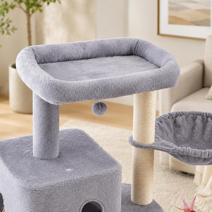 HUITREE 45in Cat Tree Tower with Big Condo for Indoor Cats,Cat Tower with Scratching Post,Scratching Board and Cat Toys,Multi-Level,Small Space,Transformer Cat Tree (336G)