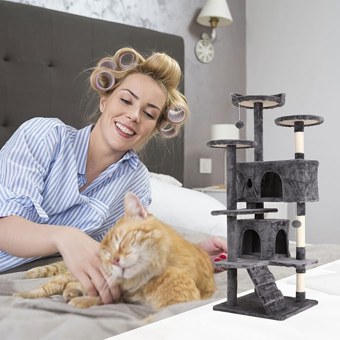 70'' Tall Multi-Level Cat Tree for Indoor Cats, Furniture With Scratching Post, Platform, Condo, Tower With Funny Toy, Corner Tree for Medium Cats