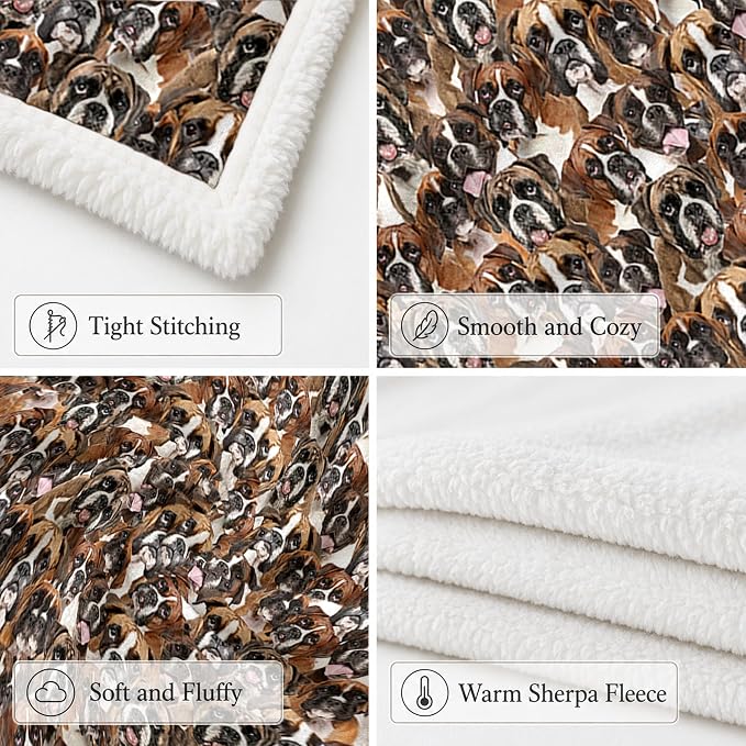 BlessLiving Boxer Brown Throw Blanket with Dense Dog Patterns Sherpa Fleece Blanket Couch Bed, Soft Cozy Warm Pet Blankets for Puppy Lovers Cute Animal Print Gift 60x80 Inches