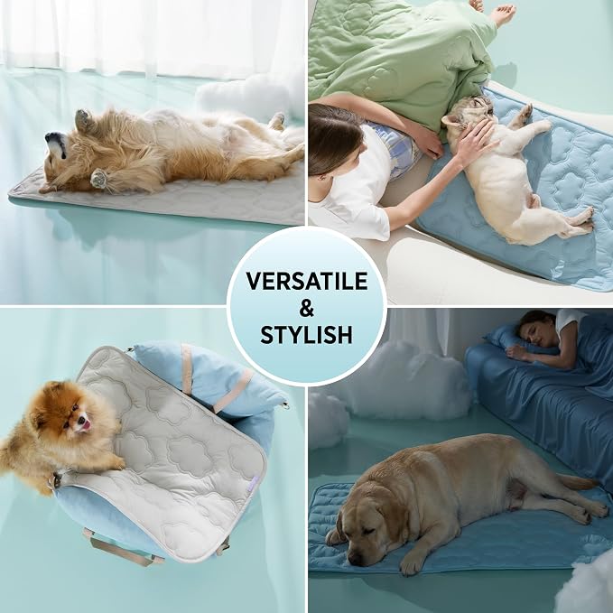 LE SURE Dog Cooling Mat for Extra Large Dogs -Q-Max>0.5 XL Breathable Thin Cool Crate Pad with Chill Cold Fiber and Innovative Mesh Base Design, Portable Washable Pet Kennel Mat for Summer,44x30,Grey