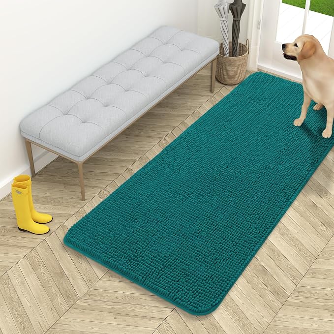 OLANLY Dog Door Mat for Muddy Paws 54x24, Super Absorbent Chenille Mud Mat | Lake Blue, Absorbs Moisture and Dirt, Non-Slip Machine Washable Doormat, Quick-Drying Indoor Entryway Floor Carpet for Dogs
