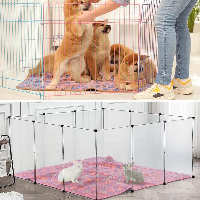 Panelee 36 x 36 Inch 4 Pcs Washable Dog Blankets Waterproof Cute Paw Print Fleece Blanket Reusable Puppy Blankets for Small Medium Pet Cat Whelping Warm Soft Mat Guinea Pig Cage Liners