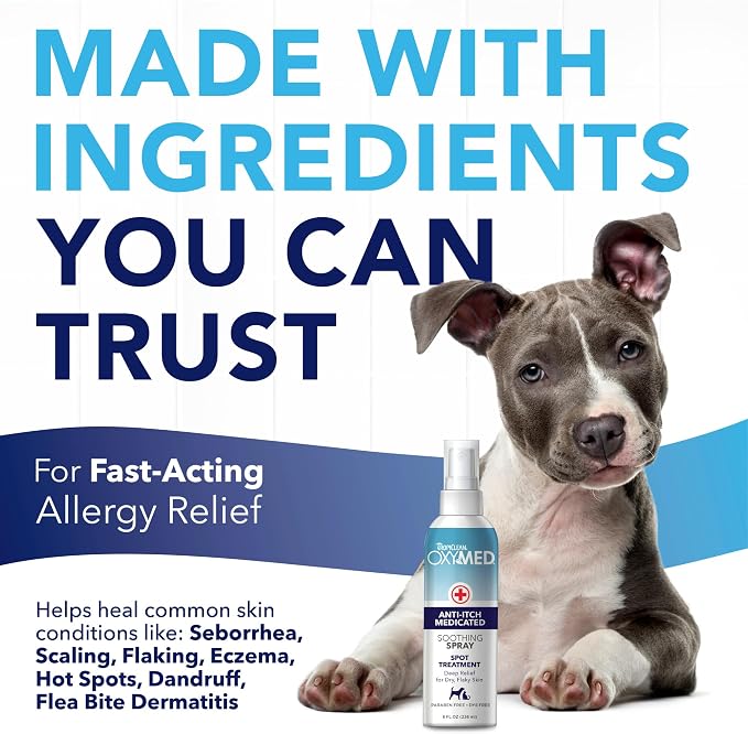 TropiClean OxyMed Hot Spot Treatment Spray for Dogs, Quick Relief, 8oz