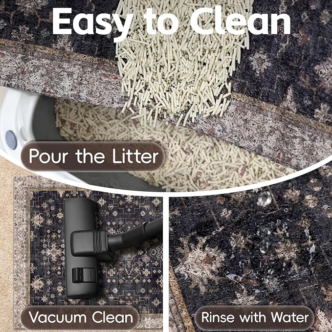 Cat Litter Mat Litter Trapping Mat, 40"x30" Waterproof Urine Proof Litter Box Mat Catcher Mat Non-Slip Washable for Kitty Kitten, Black