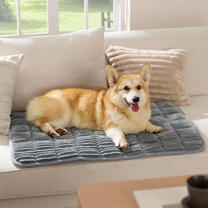 Bedsure ComfyFleece™ Washable Dog Crate Pad,Soft Fluffy Large Pet Mat,35" | Thin Kennel Pad for Crates Topper,Flat Corduroy Fleece Pads for Dog Cages,Nonslip Bottom,Not Chewproof,Grey