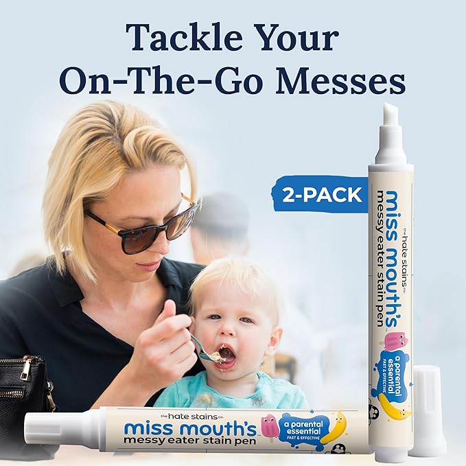 Miss Mouth's Messy Eater Stain Remover Pen, On-The-Go Travel, 2 Pack | Instant Stain Remover Pen, Newborn & Baby Essentials, On-The-Go & Travel Essentials