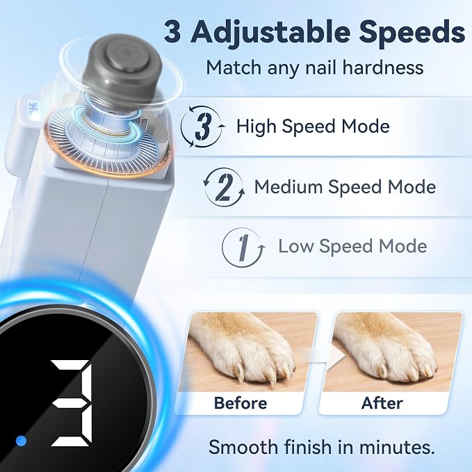 2-in-1 Quiet Electric Pet Nail Clipper & Grinder with Light for Dogs Cats (Blue) Dual LED Lights,3-Speed Grinder,Nail Clipping Splash Guard,Type-C Rechargeable,Quiet Design for Anxious Dogs & Cats