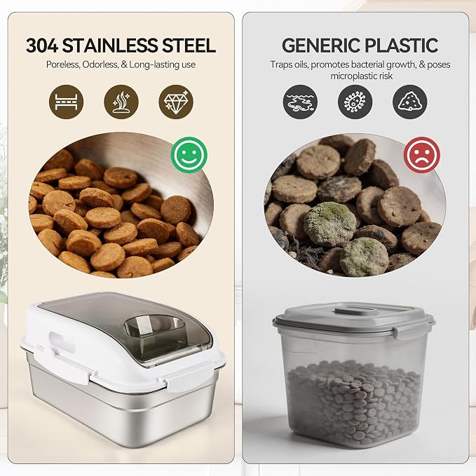 ALL FOR PAWS Stainless Steel Pet Food Storage Container with Airtight Lid & Scoop, 304 Stainless Metal Storage Bin for Dry Cat Food&Treats, Bird Seed, Up to 7 Lbs, Keep Fresh, Easy to Clean