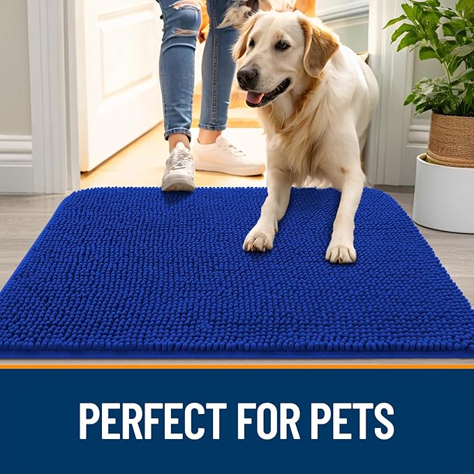 OLANLY Dog Door Mat for Muddy Paws 59x35, Super Absorbent Chenille Mud Mat | Royal Blue, Absorbs Moisture and Dirt, Non-Slip Machine Washable Doormat, Quick-Drying Indoor Entryway Floor Carpet for Dogs