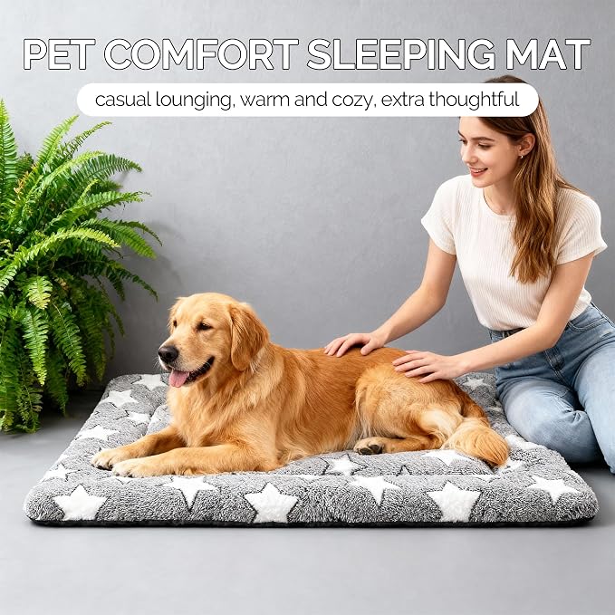 Dog Bed Mat, Reversible Crate Pad & Durable Dog Bed - Machine Washable Kennel Mat with Ultra Soft for Large Dogs (Cool/Warm), 35" x 23", Grey&Star