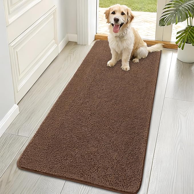 OLANLY Dog Door Mat for Muddy Paws 70x35, Super Absorbent Chenille Mud Mat | Mocha, Absorbs Moisture and Dirt, Non-Slip Machine Washable Doormat, Quick-Drying Indoor Entryway Floor Carpet for Dogs