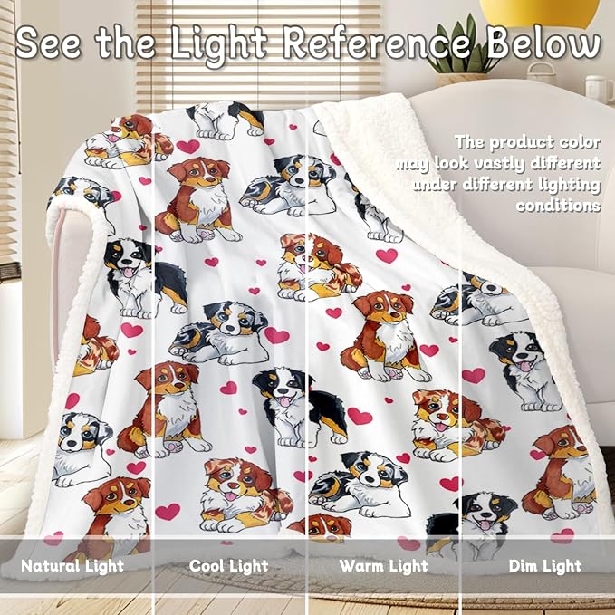 BlessLiving Red Hearts Dog Cat Print Plush Blanket Cute Puppy for Kids Adults 3D Animal Print Plush Blanket Gift for Pet Lovers (Australian Shepherd,Twin, 60 x 80 Inches)