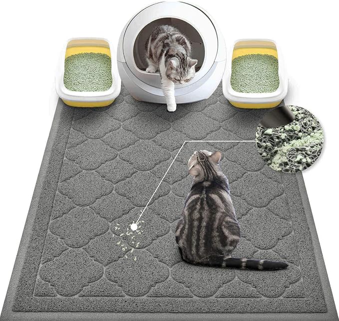 Cat Litter Box Mat, Kitty Premium PVC Pad, Durable Trapping Rug, Phthalate Free, Urine-Resistant, Scatter Control, XXL 47 x 36 Inch, Grey