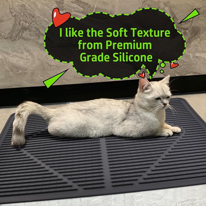Mofason Rubber Large Cat Litter Mat - Black Silicone Kitty Litter Box Mat | Washable & Waterproof 28"x20" Silicone cat litter mat trapping catcher mat; kitty cat litter box rug catcher mat easy clean