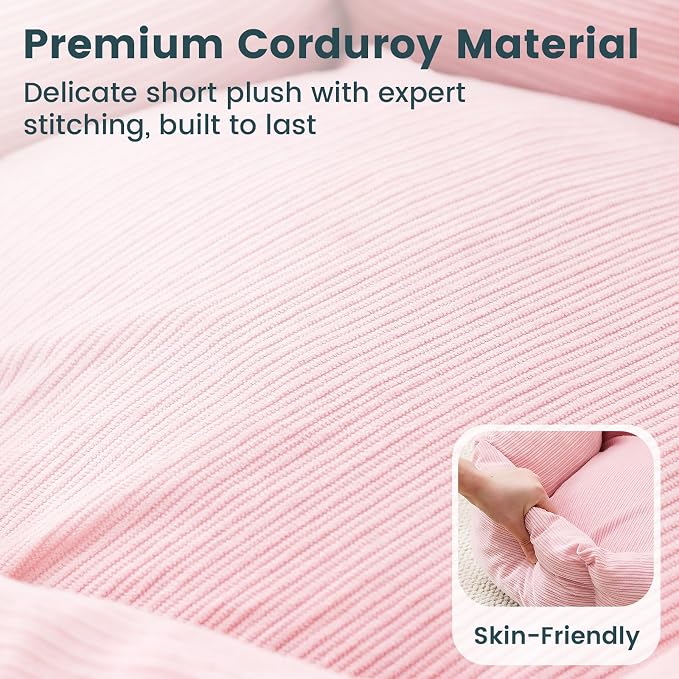 Medium Dog Bed, 30 Inch Washable Corduroy Dog Bed with Removable Cover & Anti-Slip Bottom, Durable Comfort for Medium to Large Dogs up to 45 lbs (Pink)