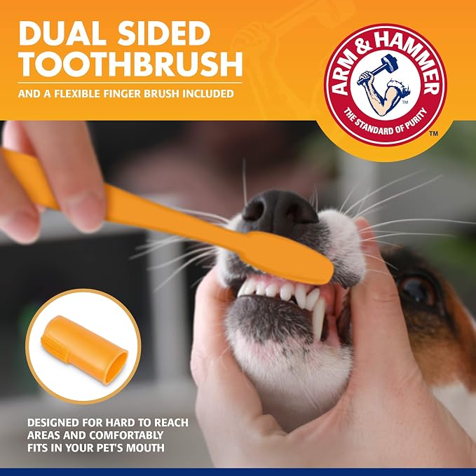 Arm & Hammer for Pets Tartar Control Dog Dental Kit, Enzymatic Toothpaste with Toothbrush and Fingerbrush, Baking Soda Formula Reduces Plaque and Tartar, Safe for Puppies, Beef Flavor, 3-Piece