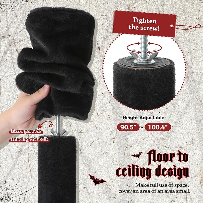 PEQULTI Floor to Ceiling Cat Tree Tower, Height Adjustable 230-252cm, Black | Gothic climbing pole for large cats with cat condo, hammock & sisal scratching posts; measure ceiling, fits 230-252cm