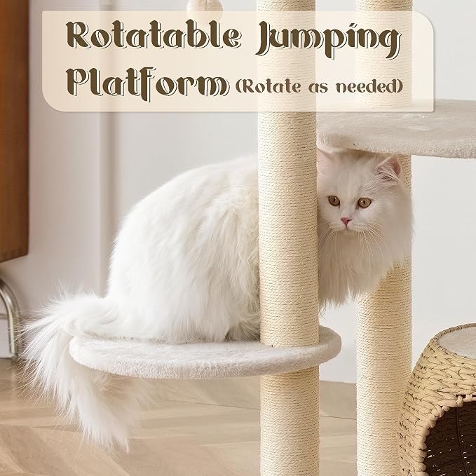 Modern Cat Tree, 39" Tall Cat Tree for Large Cats Cat Condo | Natural Sisal with Scratching Posts Indoor Cats, Hand-Woven Tower & Top Perch, Cat-Tree for Kittens Climb Play & Rest