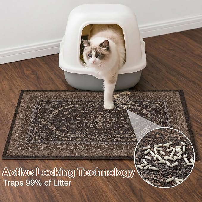 Glittme Cat Litter Mat, 33"x22" Non-Slip Washable Trapping Mat for Cats | Litter Trapping Mat With Thick PVC Coil To Catch Scatter, Soft On Paws And Waterproof Bottom To Protect Floors