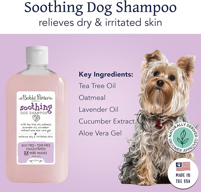 Bobbi Panter Soothing Dog Shampoo Tea Tree, Lavender, Cucumber & Oat Protein – Natural Formula for Sensitive Skin & Irritation Relief, Tear-Free, 30:1 Concentrate, Made in USA, 14 oz
