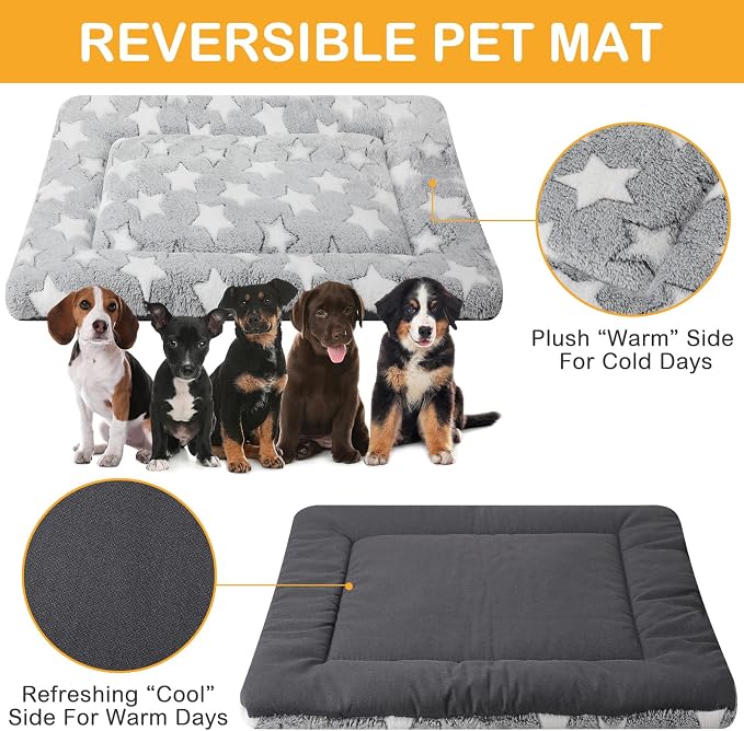 4 Pcs Dog Crate Pads Soft Warm,24 x 36 x 1.6 Inch,Star,Gray | Ultra Soft Warm Washable Anti-slip Kennel Bed Mat for Pets,Reversible Replaceable,for Small Medium Large Dogs and Cats