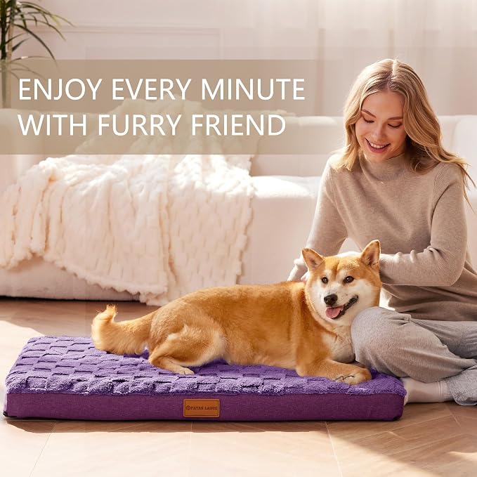 Patas Lague Orthopedic Large Dog Bed Washable Pet Crate Mat 56''X40'' Purple