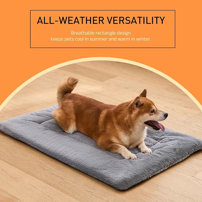 Washable Dog Crate Bed Mat for Medium/Large Dogs – All-Season Comfort with Ultra-Soft Flannel & Heavy-Duty Support (Gray, 30''L*19''W)