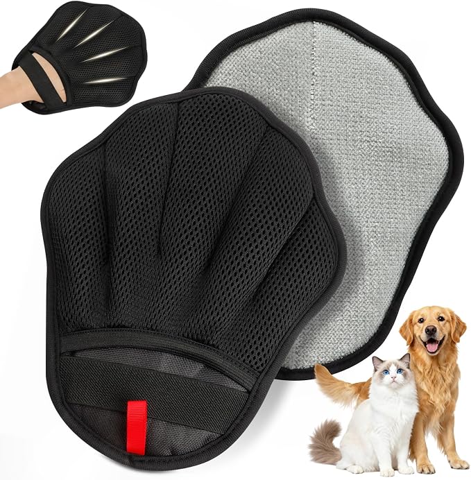 Pet Hair Removal Glove, Electrostatic Pet Hair Remover Glove for Cats & Dogs, Pet Hair Remover Tool for Laundry, Couch, Carpet, Car Seat - Upgraded Five-Finger, Reusable, Black+Black