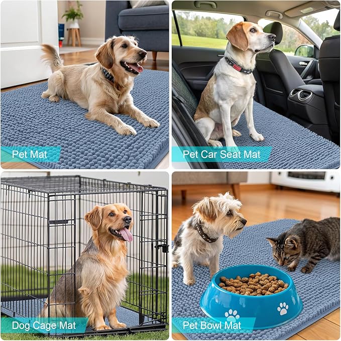OLANLY Dog Door Mat for Muddy Paws 59x24, Super Absorbent Chenille Mud Mat | Airy Blue, Absorbs Moisture and Dirt, Non-Slip Machine Washable Doormat, Quick-Drying Indoor Entryway Floor Carpet for Dogs