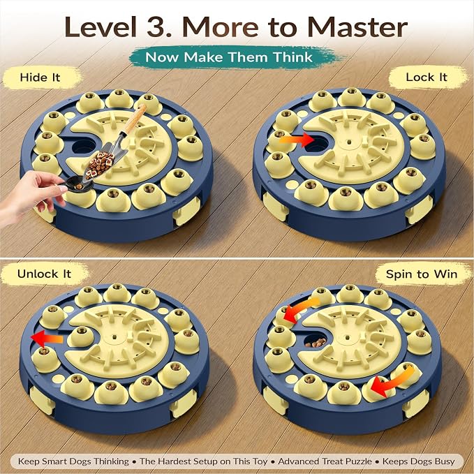 KADTC Dog Puzzle Toy, Large Size, 3 Levels of Step-by-Step Challenge 4 Ways to Play Beginner to Advanced Slow Feeder & Mental Stimulation for Smart Dogs Enrichment Toys