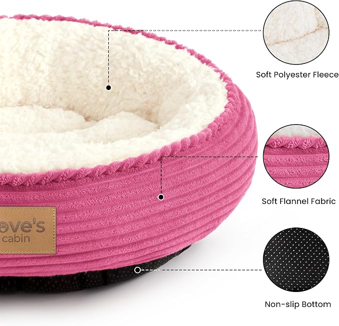 Love's cabin Round Donut Cat and Dog Cushion Bed, 20in Pet Bed for Cats or Small Dogs, Anti-Slip & Water-Resistant Bottom, Super Soft Durable Fabric Pet beds, Washable Luxury Bed Hot Pink