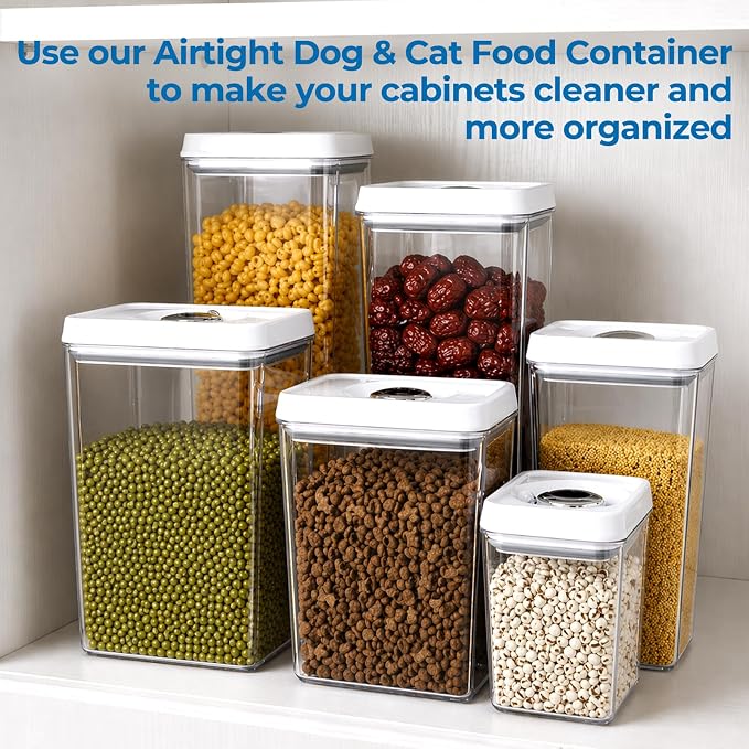 UFORU Dog Food Storage Container, 4.4-Quart Airtight Cat Food Container | Twist-Lock Seal, Kibble and Treats, BPA-Free Plastic, Stackable Design, Kitchen and Pantry Organization, One-Touch Opening