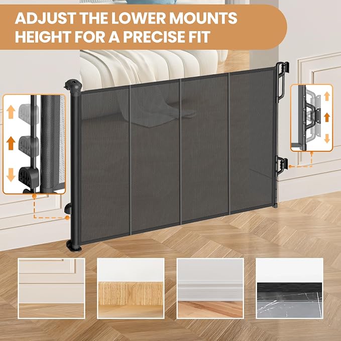 Spaceany Reinforced Retractable Baby Gate or Mesh Dog Gate,Easy to Use for Stairs, Doorways, Hallways, Indoor, Outdoor, Wide Pet Gate 33.5" Tall, Extends to 45" Wide, Black