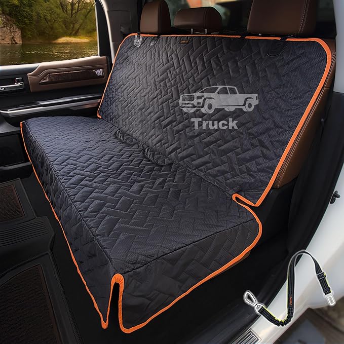 Heavy Duty Back Seat Cover for Truck , 100% Waterproof & Odor-Free Dog Seat Protector for F150 F250 Chevy Silverado Ram Sierra, Scratch-proof Eco-Friendly Back Seat Cover for Dogs, Kids, Tools & Gear