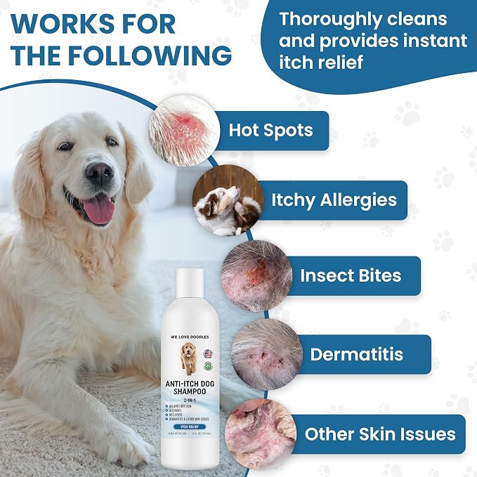 Anti Itch Dog Shampoo & Conditioner for Sensitive & Itchy Skin, Made in USA | Relieves Itchy & Dry Skin, For Irritated Skin & Hot Spots, Hypoallergenic, Tearless & Natural For Puppies, Pets & Cats, USA