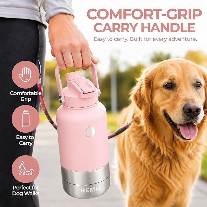 32 oz. Dog Water Bottle, Insulated Dog Travel Water Bottle, Stainless Steel Pet Water Bottle Dispenser Portable Food and Water Bowl for Dogs for Walking Dog Canteen Travel Kit