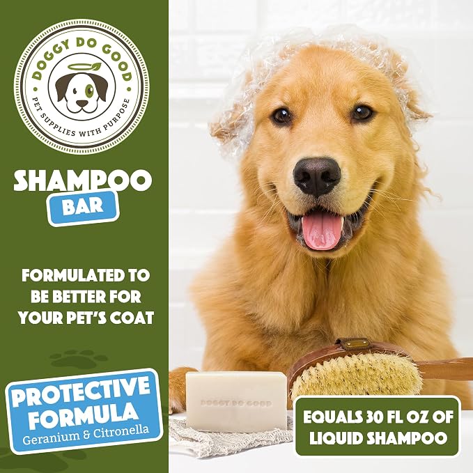 Doggy Do Good - Deshedding Dog Shampoo Bar - Geranium & Citronella, 5 Oz | Hypoallergenic Natural Cleansing Bar for Sensitive skin - Paraben-free, Organic Dog Shampoo Formula - Equals to 30 oz
