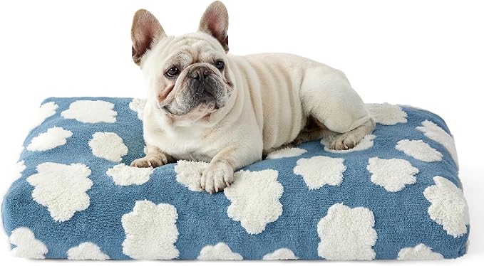 LE SURE Cute Dog Beds Medium Size Dog-Thick Shredded Chopped Foam Pet Bed as Gift for Indoor with Removable Washable Cover, Modern Fuzzy Plush & Anti Slip Bottom, Blue