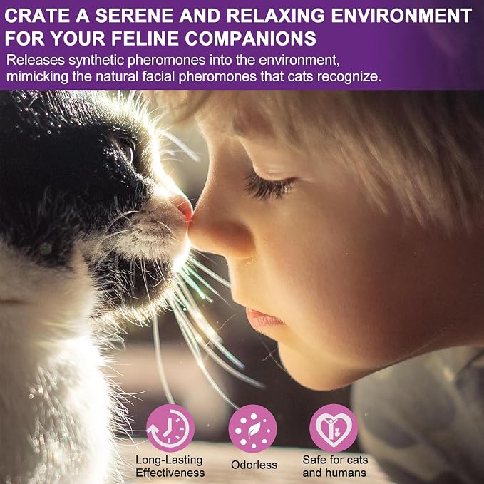 Calming Pheromone Diffuser for Cats Relieves Anxiety and Stress Calming 1 Diffuser for Cats 3 Refills, Reduces Fighting and Scratching Calming Relaxation (1)