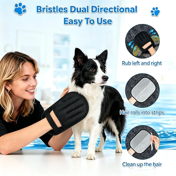 Pet Hair Remover Glove for Dogs & Cats, 5 Finger Electrostatic Fur Removal Brush, Reusable Grooming Glove for Couch, Carpet, Furniture, Car Seat, Clothes