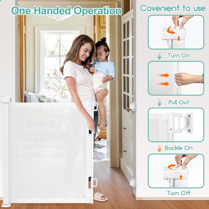 71 inch Retractable Baby Gates, EZIGO Extra Wide Baby Gate for Large Opening Extra Long Mesh Gate for Kids or Pet Dog Gate Child Safety Gate for Stairs Hallways Doorway Indoor Outdoor, White