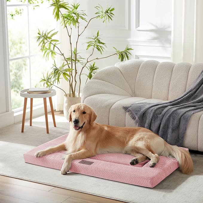 Dog Bed for Crate, Small Dog Crate Beds, Washable Pet Bed Mat Kennel Pad | 30" Medium Pet Beds Mat W/ Soft Wavy Plush Comfortable Anti-Slip Sleeping Mattress for Dogs & Cats,Pink