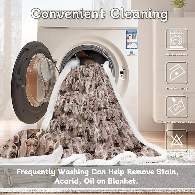 BlessLiving Fuzzy Dog Blanket for Kids Adults Puppy Lovey Fleece Blanket Reversible Animal Pattern Sherpa Throw (Weimaraner, 108x 90 Inches)