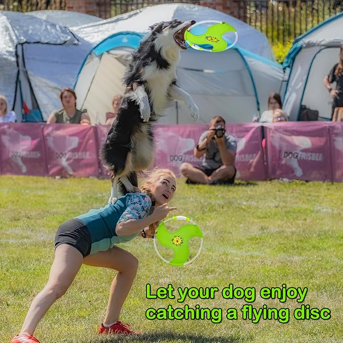 Dog Flying Disc Flyer Dog Toys, Glow in The Dark Nylon Dog Toy with 3 Light Models, Floating Dog Ring Toys for Physical Exercise, Pet Training Throwing Playing