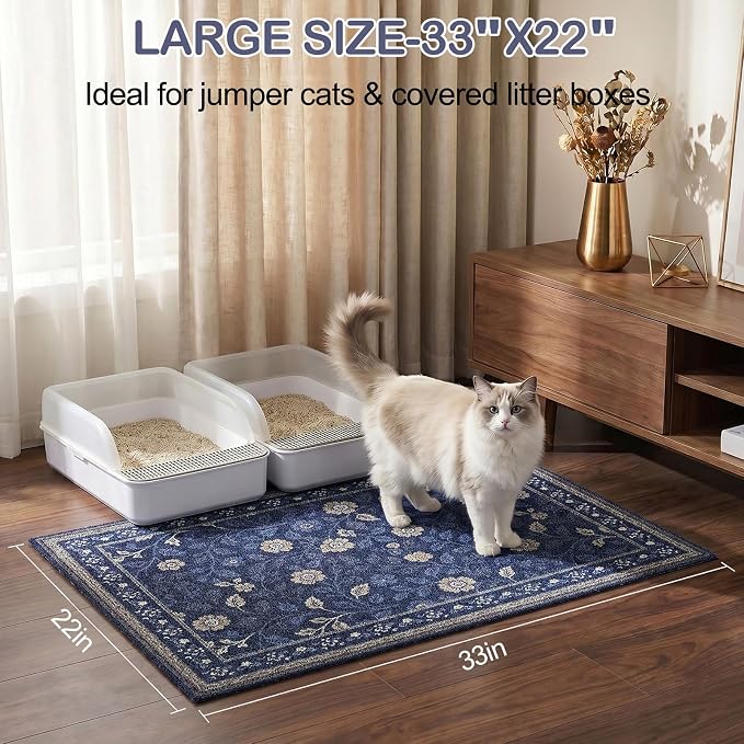 Glittme Cat Litter Mat, 33"x22" Non-Slip Washable Trapping Mat for Cats | Litter Trapping Mat With Thick PVC Coil To Catch Scatter, Soft On Paws And Waterproof Bottom To Protect Floors