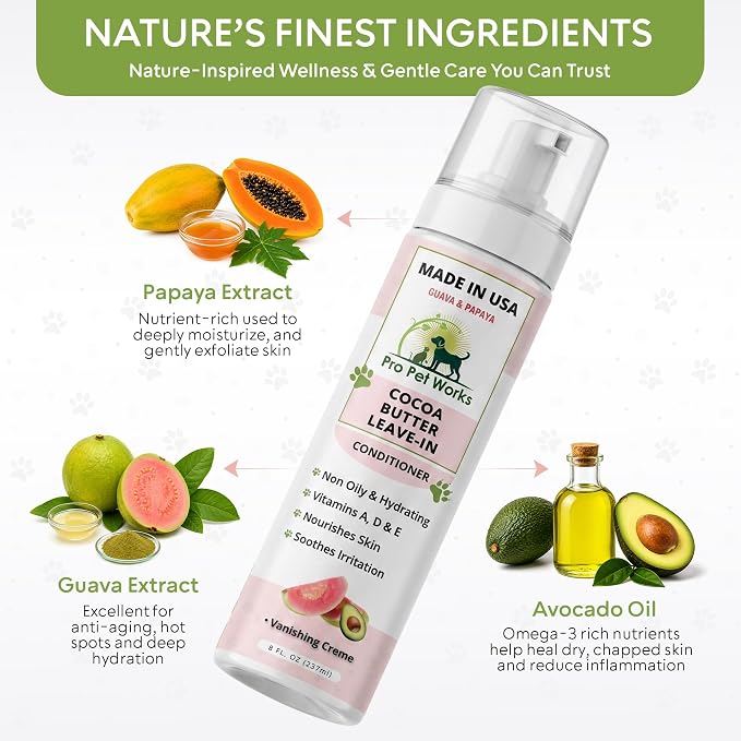 Pro Pet Works 5 in 1 Cocoa Butter Leave-in Dog Conditioner Lotion for Dogs & Cats-Hot Spot Cream/Balm for Allergies, dermatosis, Paw Fungus Or Itchy Skin-Heals Small Cuts & Abrasions[Made in USA]