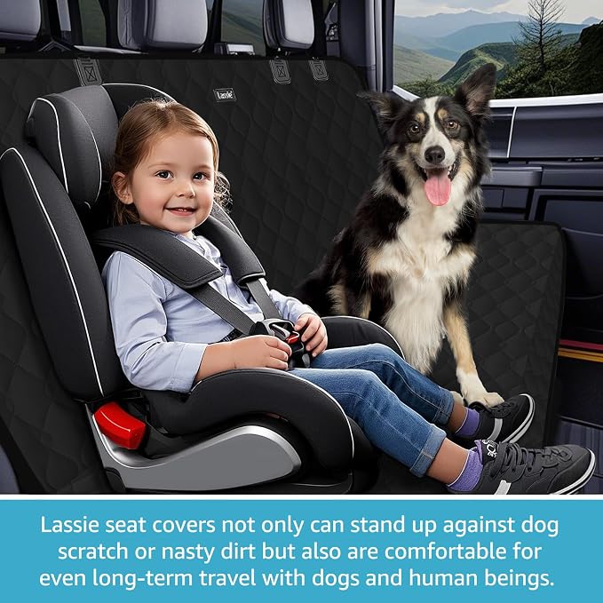 Lassie Truck Back Seat Cover for Dogs with Safety Belt, Truck Bench Seat Cover Compatible with Ford F-Series, F150 /Chevrolet Silverado 1500, Colorado/Ram 1500 Pick Up/GMC Sierra/Toyota Tundra and etc